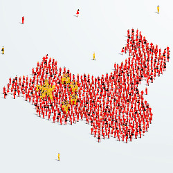 group of people in shape of China map, illustration