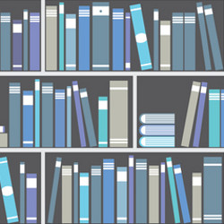 books on shelves, illustration