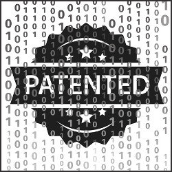 patent label and binary code, illustration