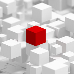 one red cube in a group of white cubes, illustration