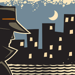 noir detective in night time cityscape, illustration