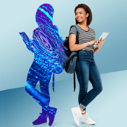 girl with back to digital representation of self