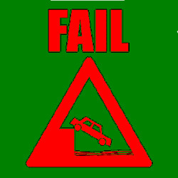 FAIL sign of car driving off a cliff