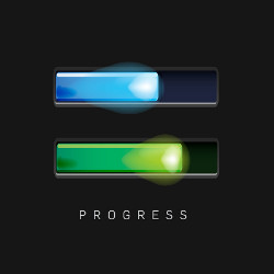 bar of blue light, bar of green light, and the word 'progress'