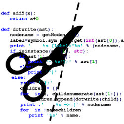 scissor cutting through lines of computer code
