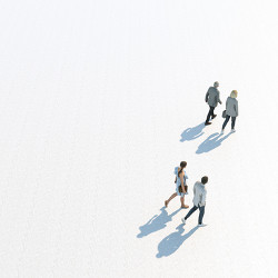 two couples walking, shown from above