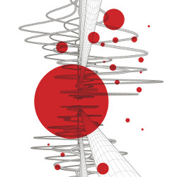 red balls in multilayer orbital design, illustration