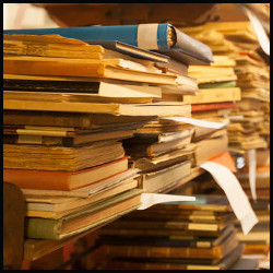 shelves of heavily used books