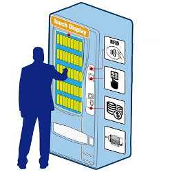 man using a smart vending machine, illustration