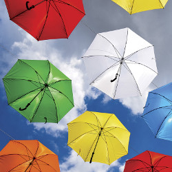 colored umbrellas in flight