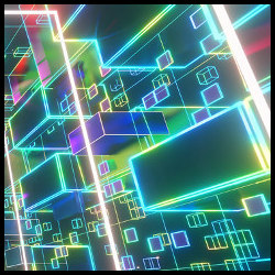 colorful blocks on a stylized 3D circuit board, illustration