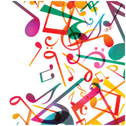 colorful jumble of music notes, illustration