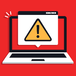 alert icon in a pop-up window on a laptop computer, illustration