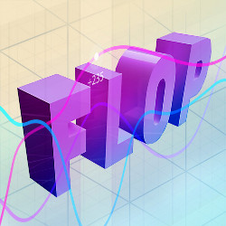 the word 'FLOP' on a graph-like background, illustration