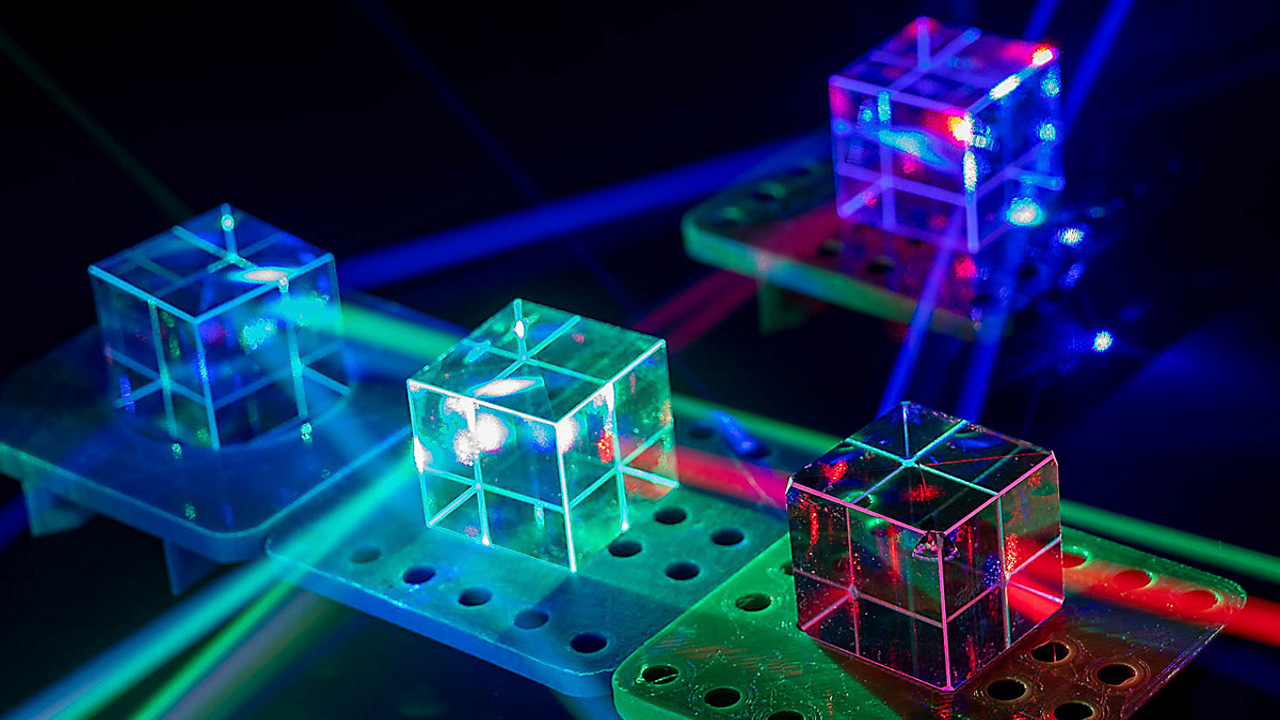 colored cubes on conveyor platforms, illustration