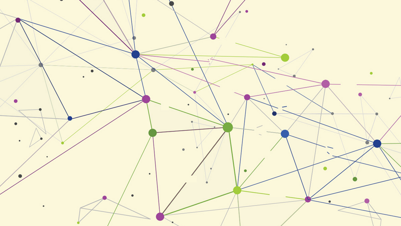 line-connected colored dots, illustration