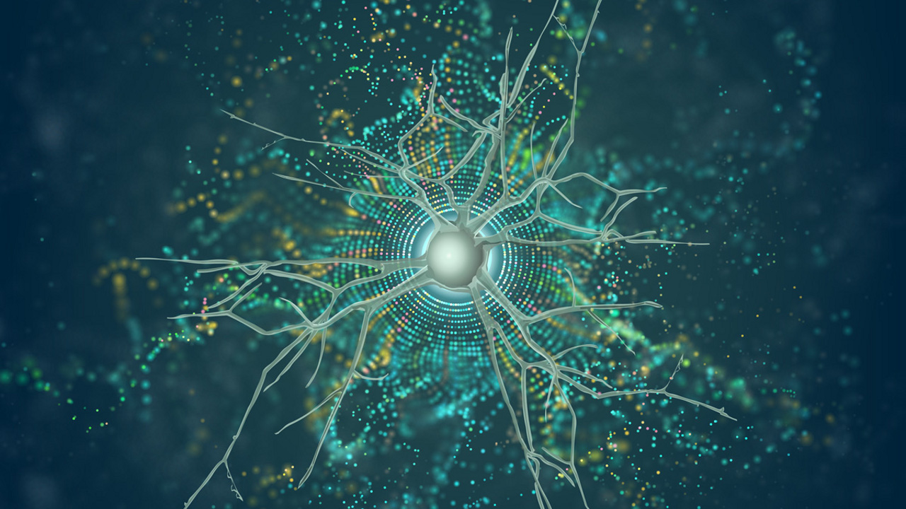 nerve cell on a green, bio background, illustration