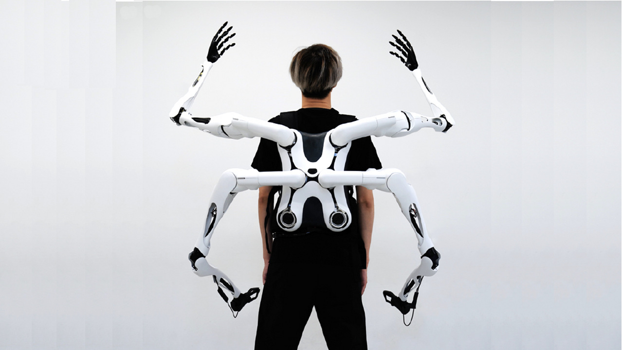 JIZAI robotic arms attached to a person's back
