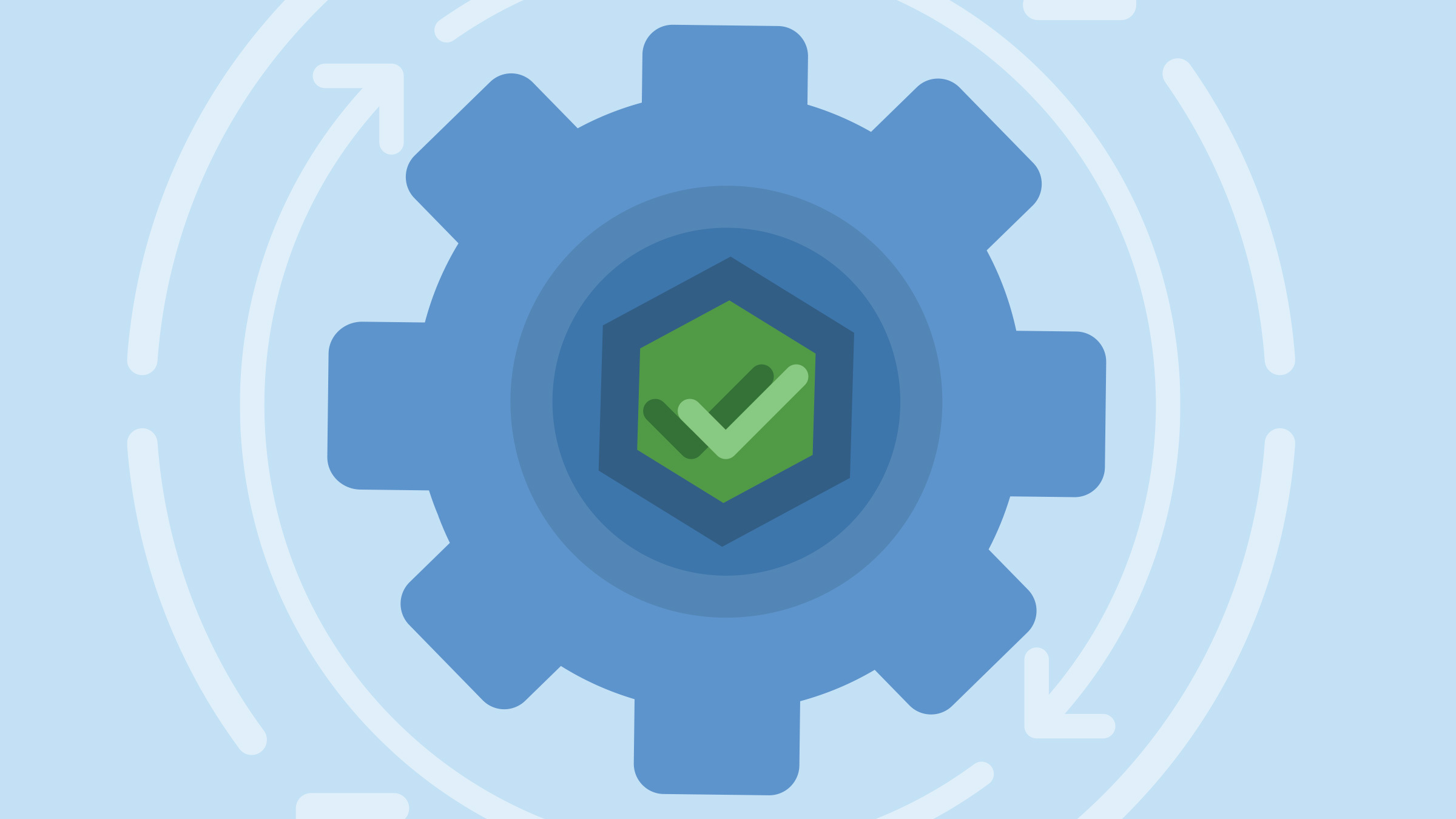 blue gear with a green checkmark in its center, illustration