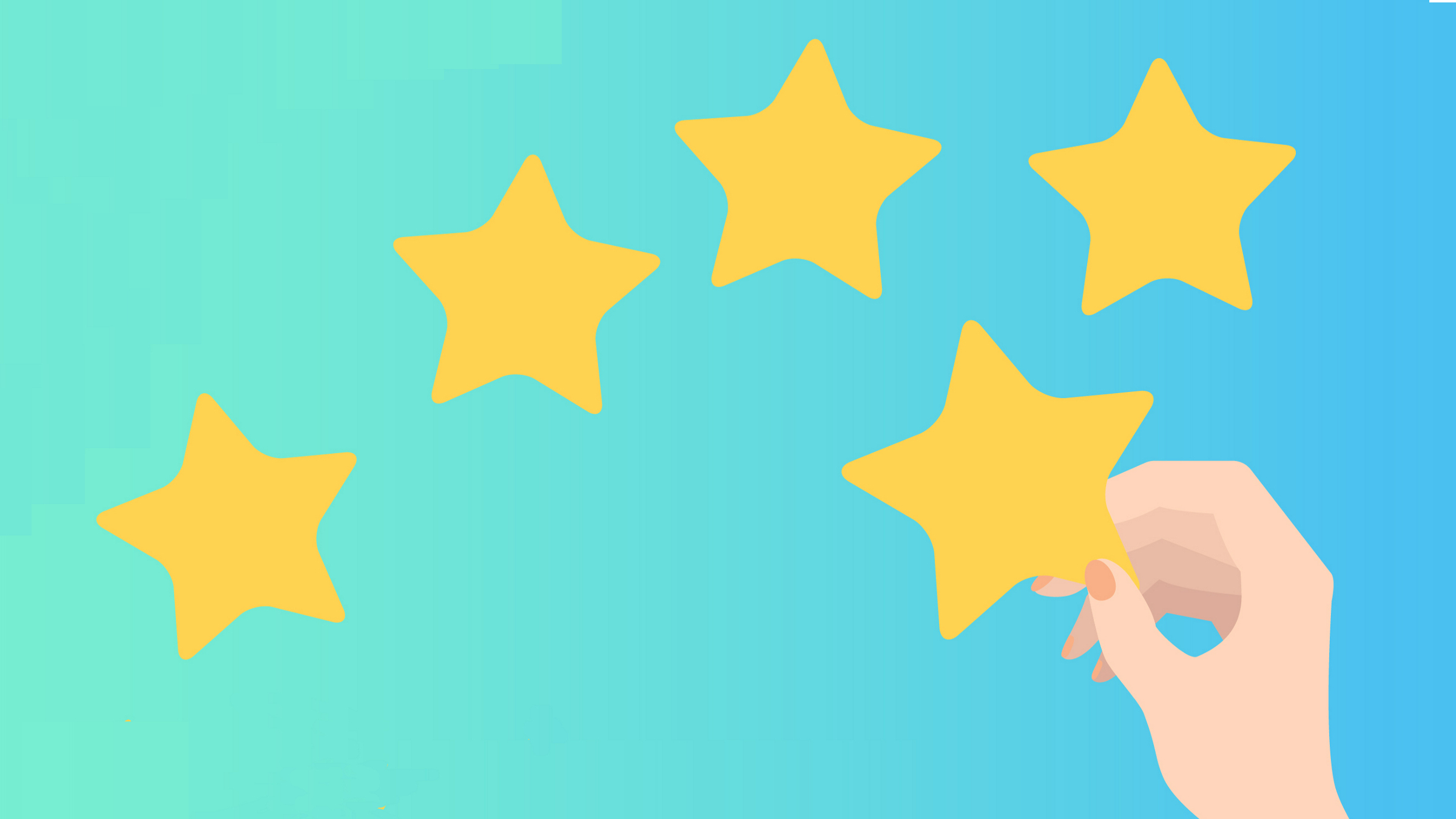 hand holds a fifth star up to a field of four stars, illustration