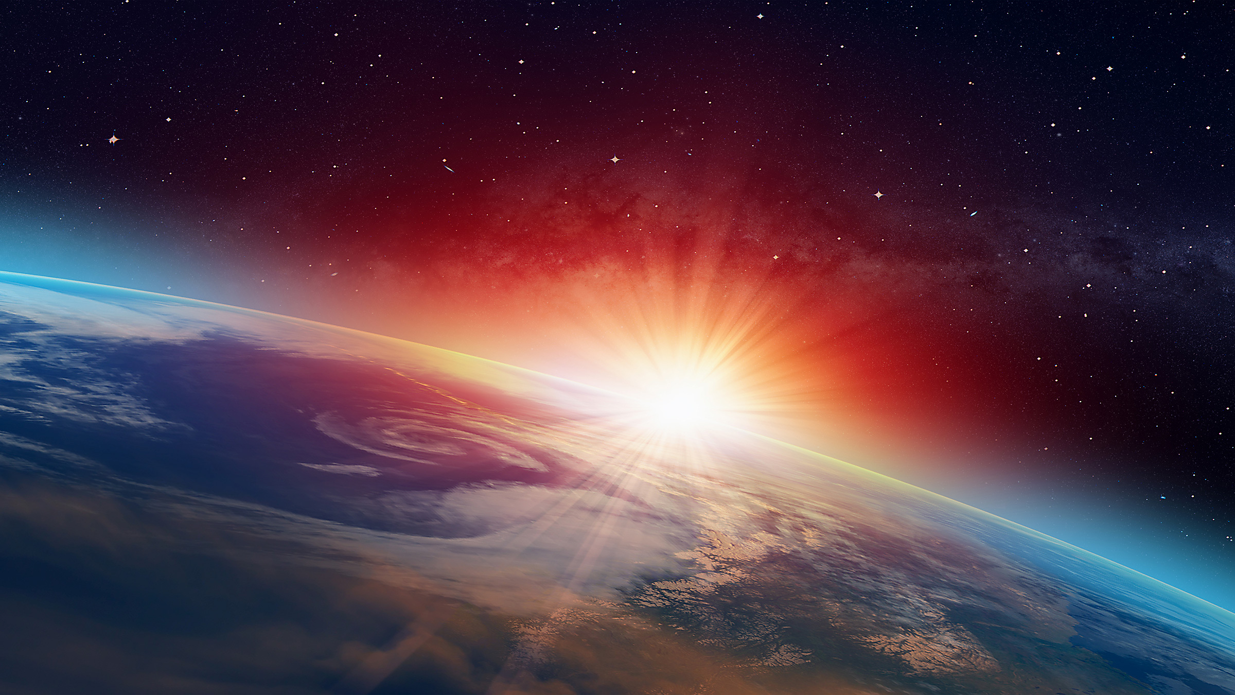 sun appears on a planet's horizon, illustration
