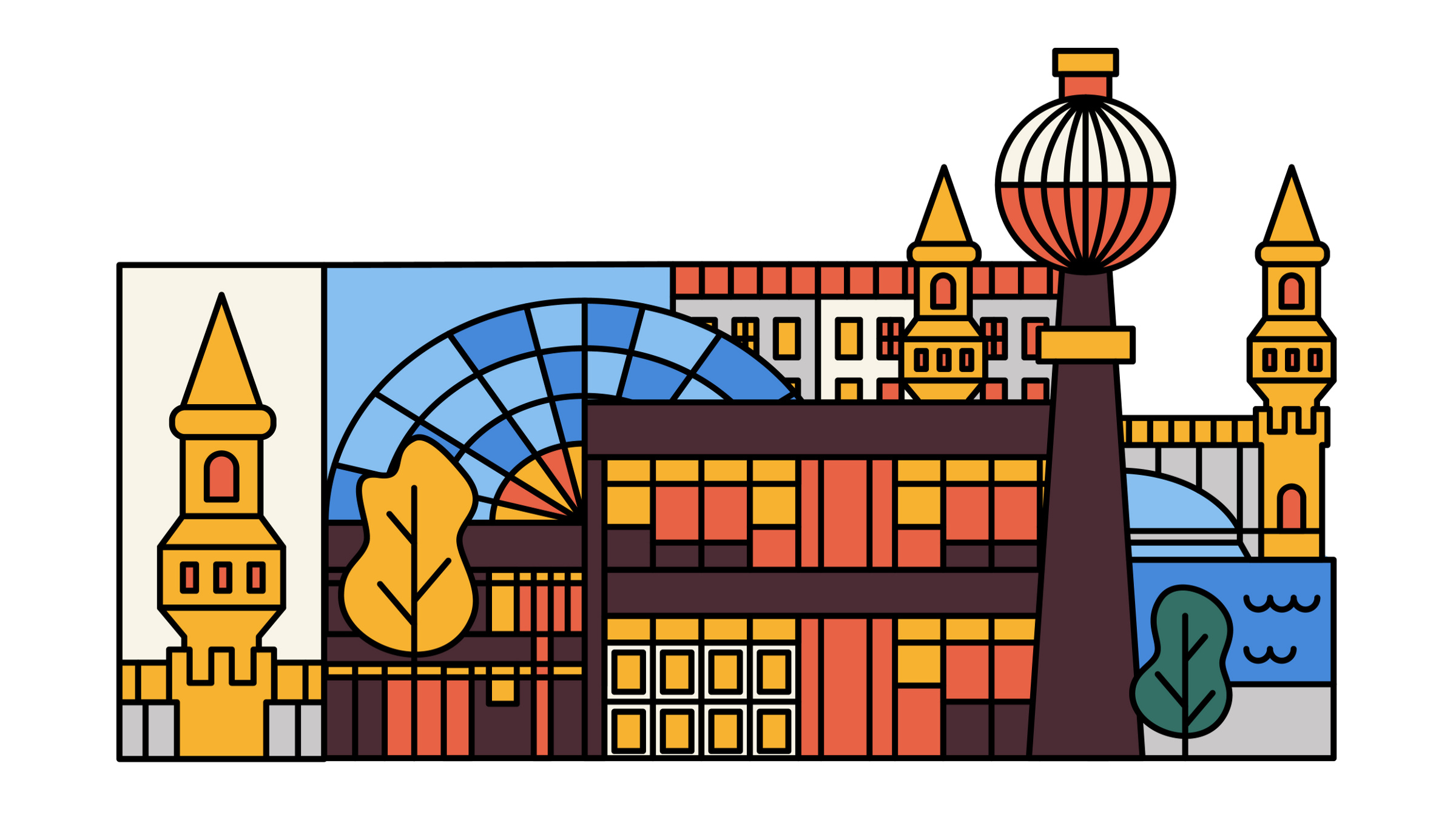 university buildings, illustration