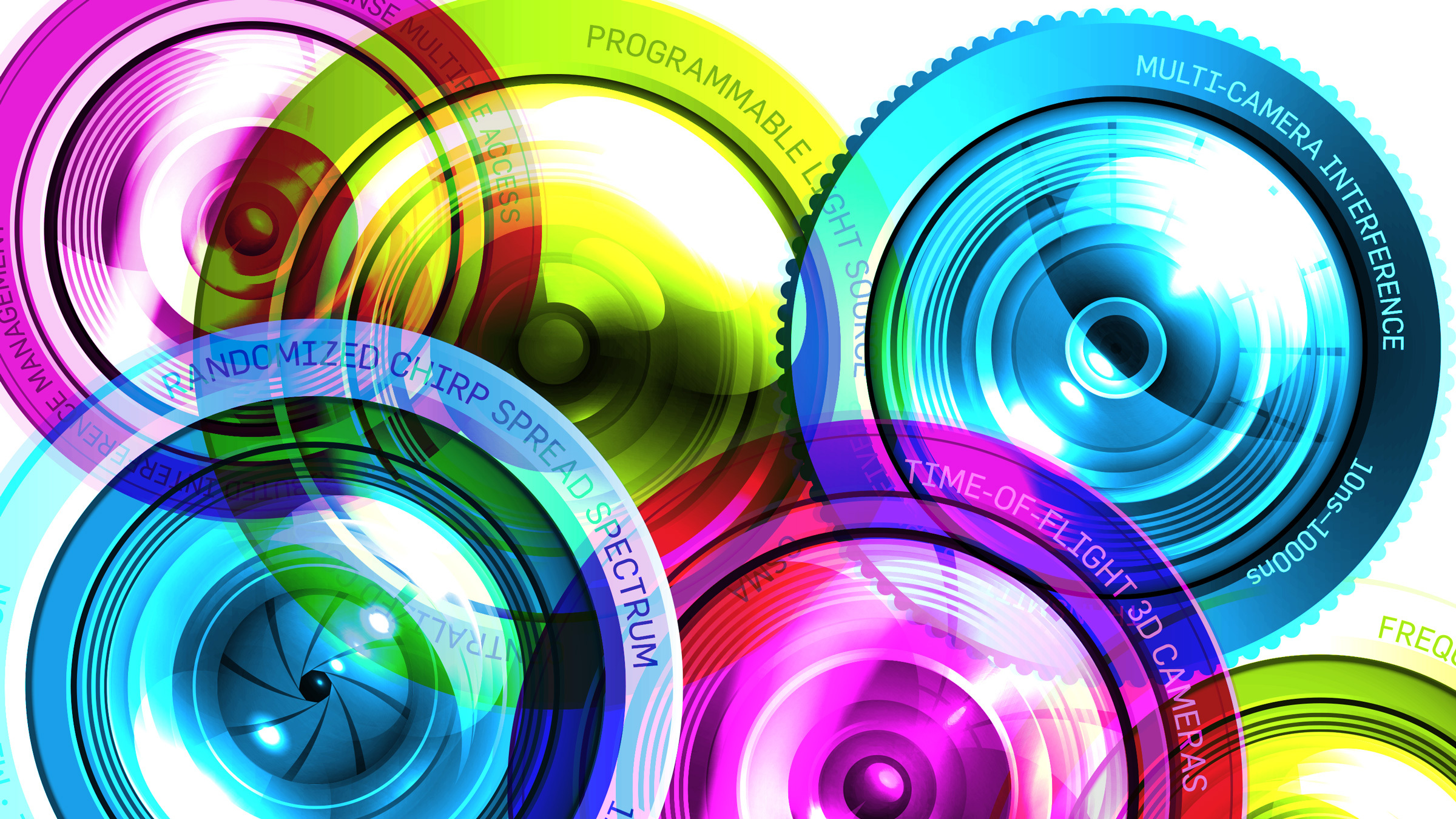 brightly colored camera shutters, illustration