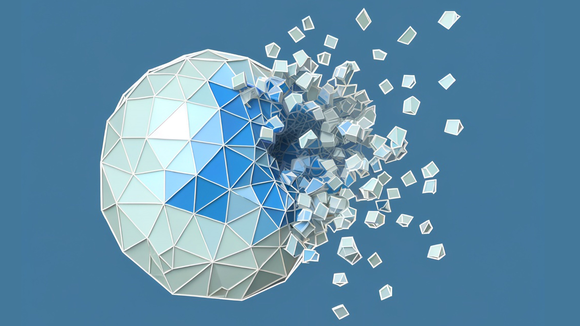 pieces explode from a geodesic sphere, illustration