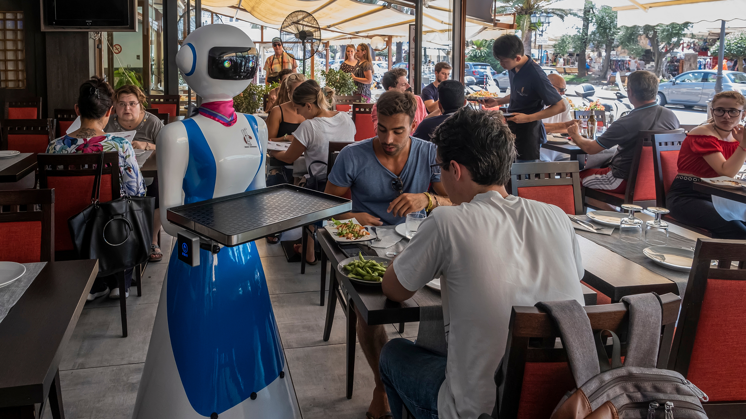 waiter robot on duty in Rapallo, Italy