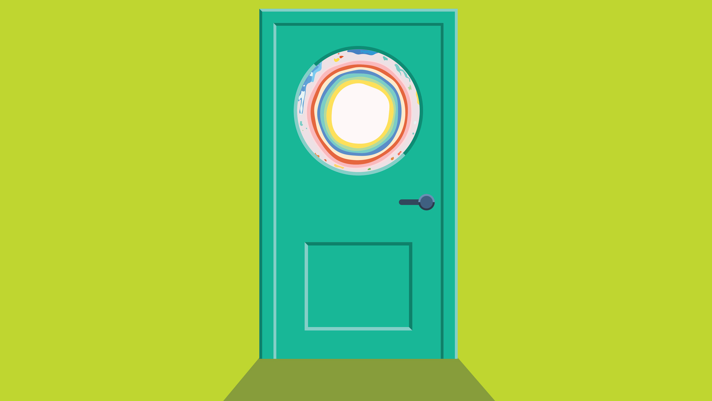 bright orb-like circle on a closed door, illustration