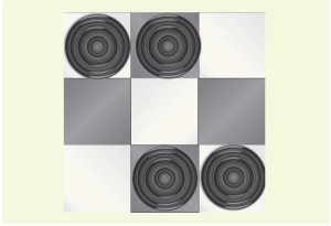 checker pieces on a 3x3 board, illustration