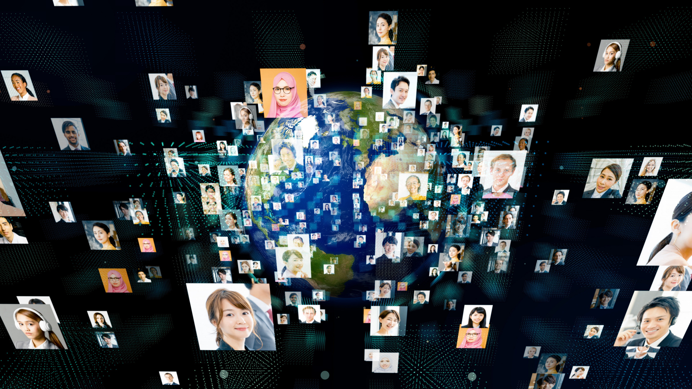 Credit: Getty Images photos of many individuals with a globe in the background