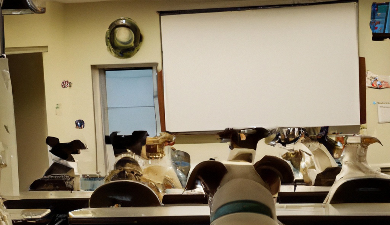 Credit: Shutterstock dogs in a classroom, AI-generated image