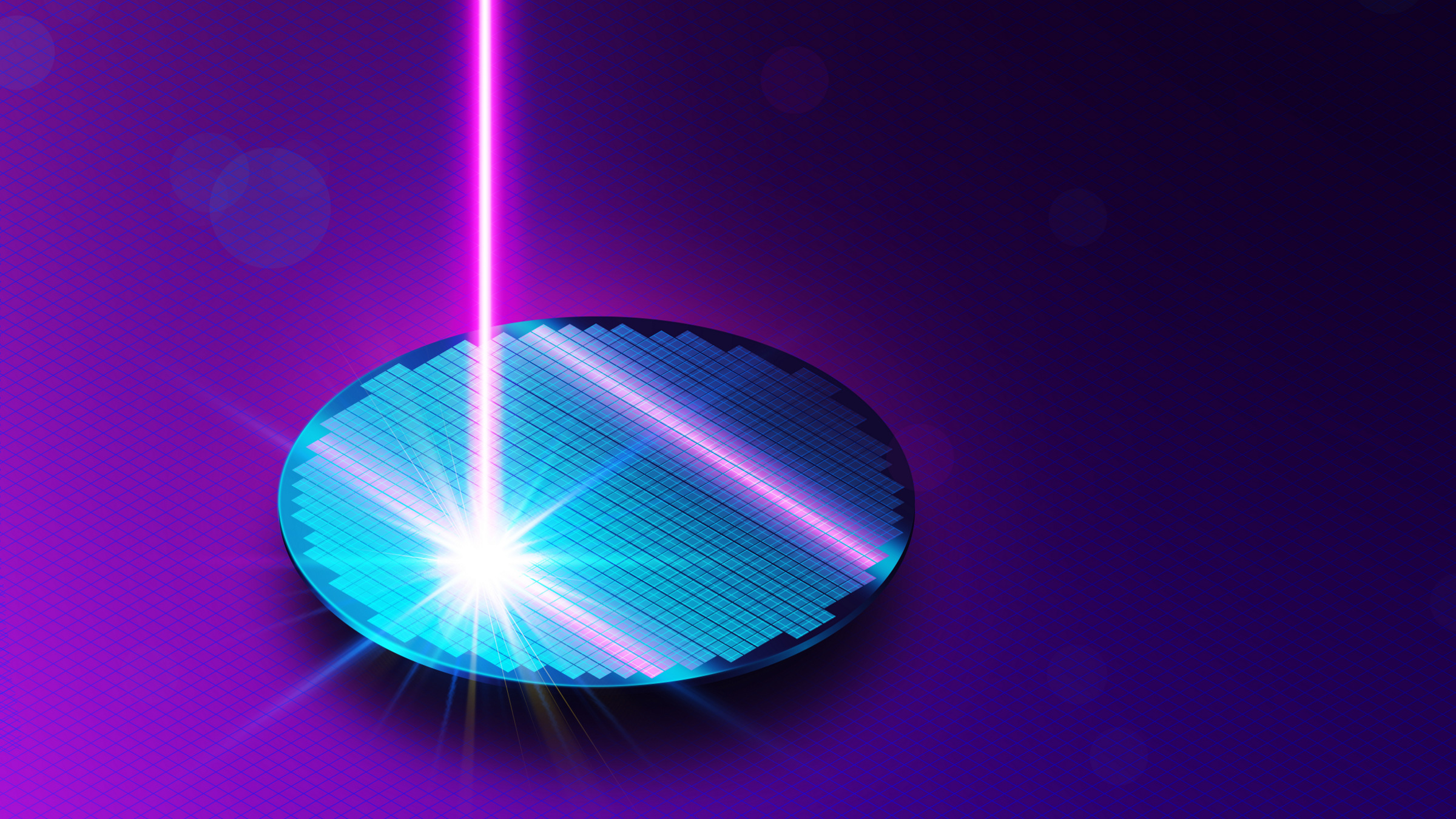 laser pulse projected onto a silicon wafer, illustration