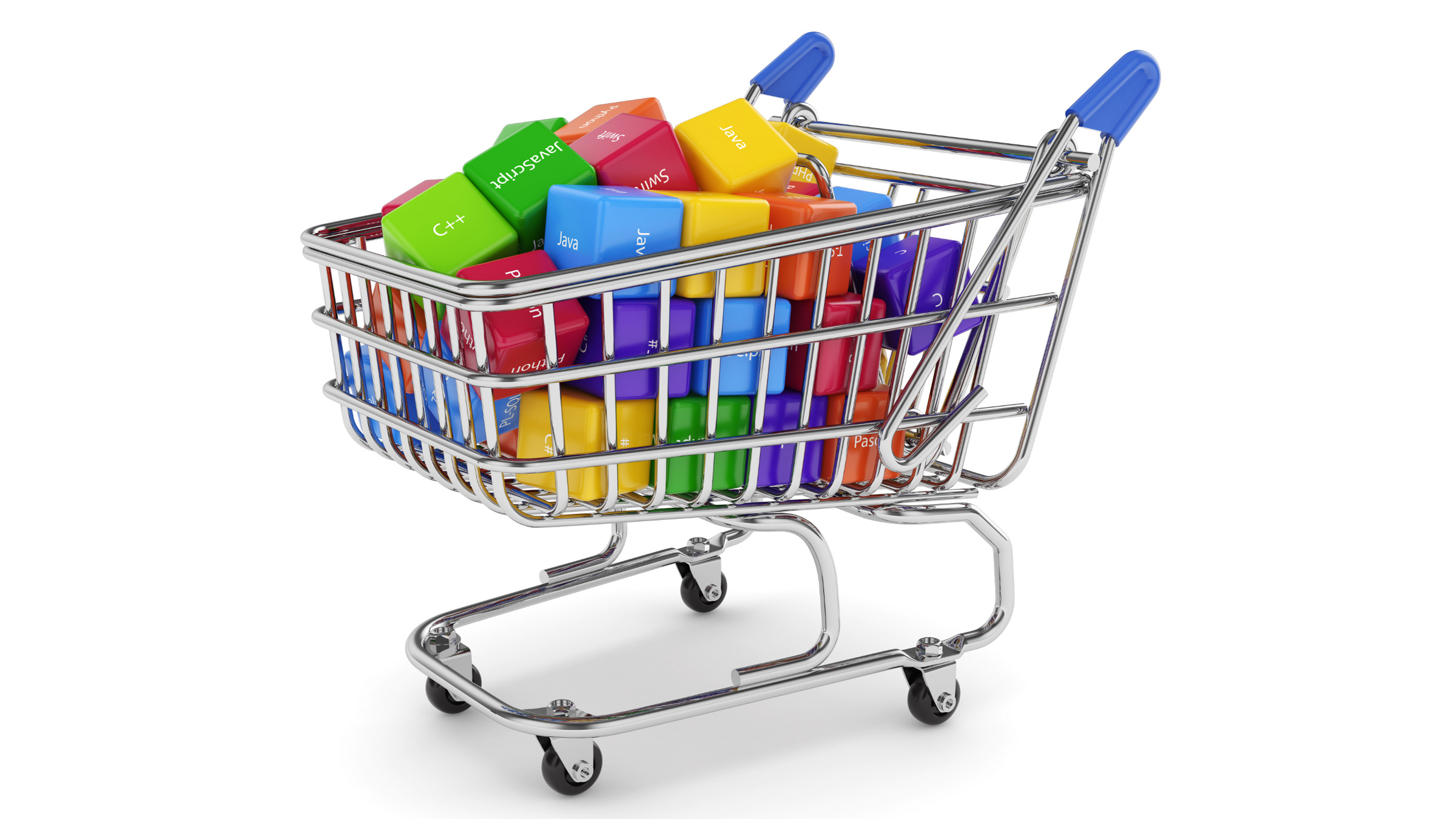 shopping cart full of programming blocks, illustration