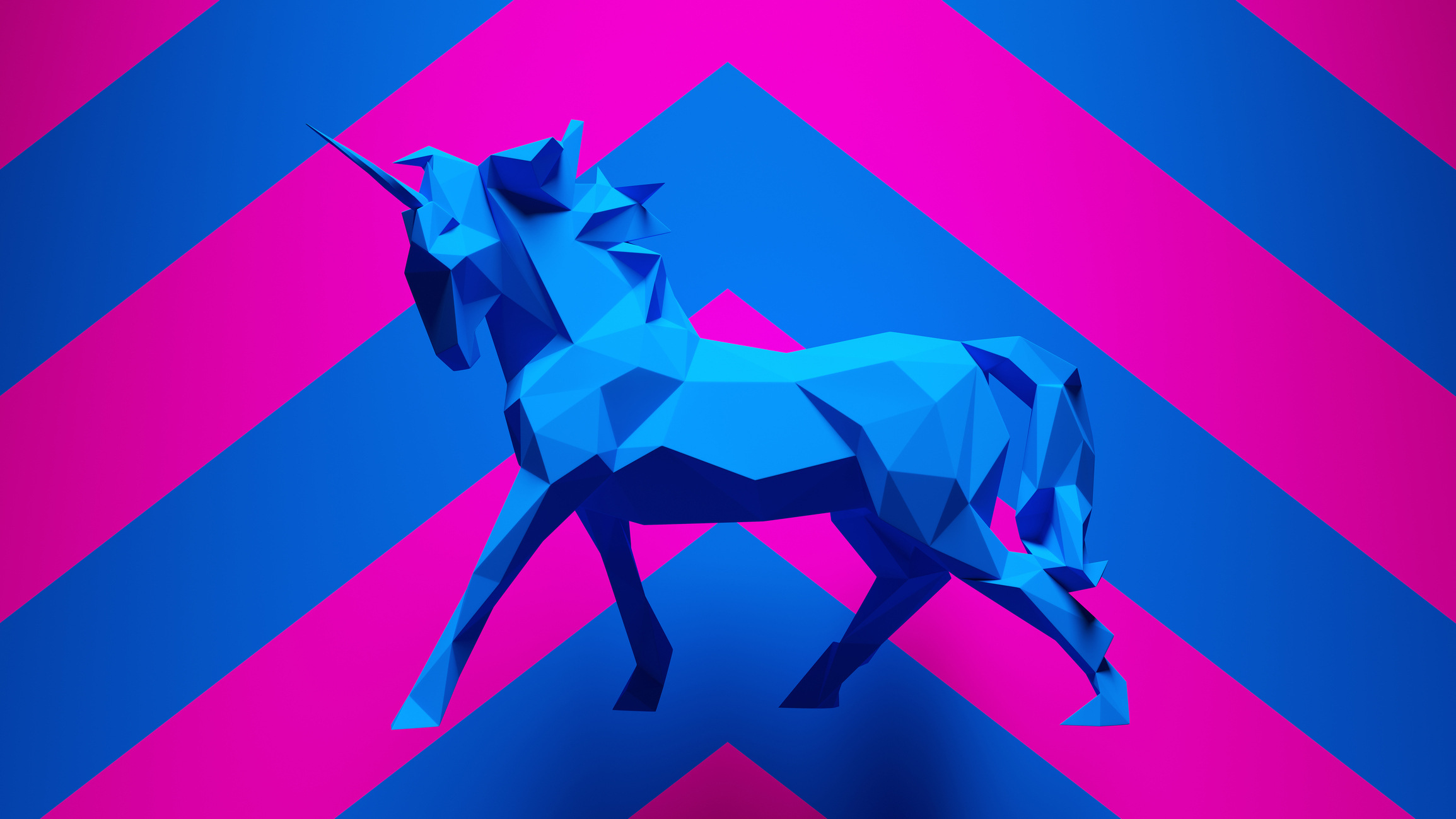 Credit: Getty Images unicorn horse on a blue and pink chevron background, illustration