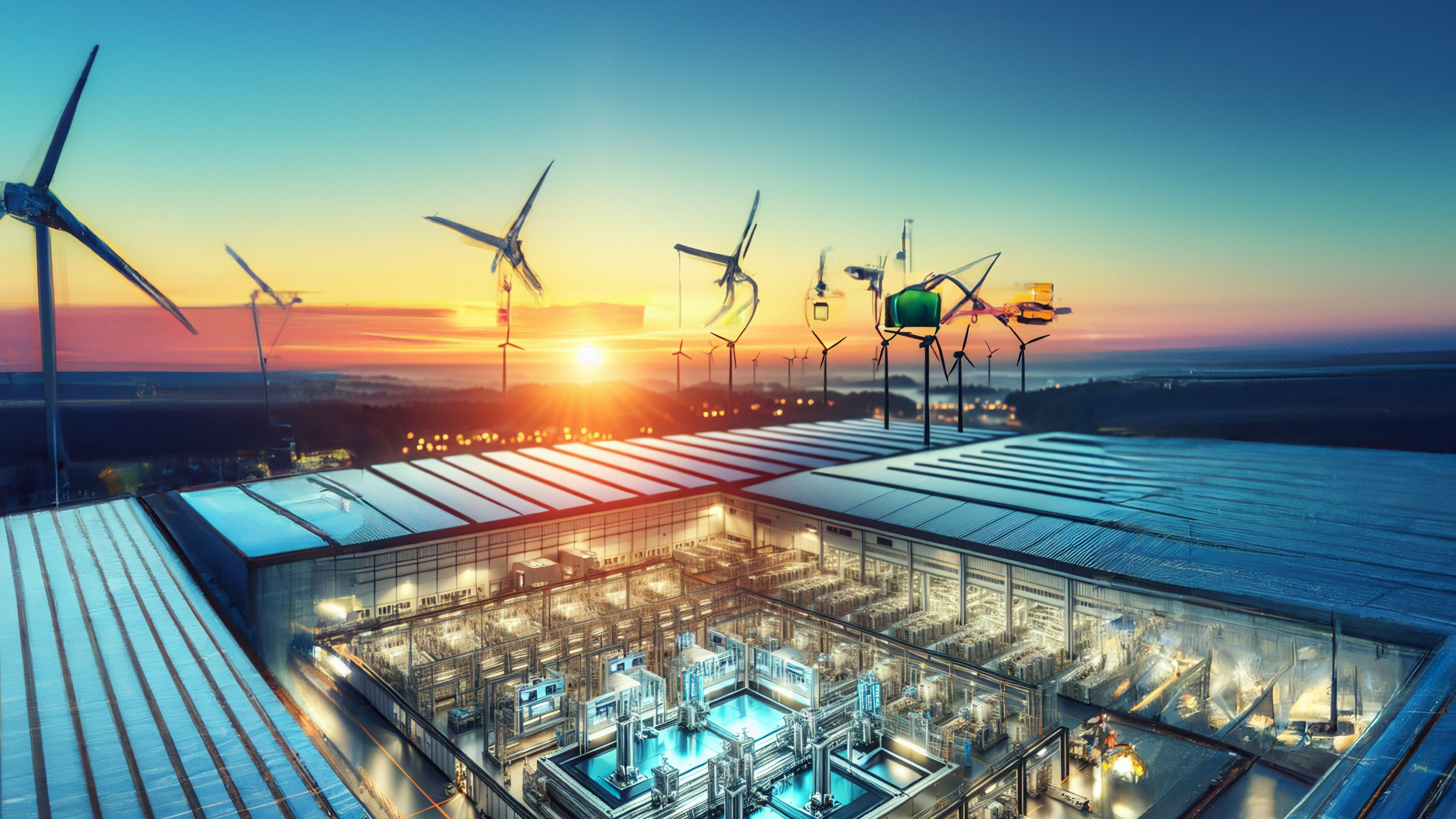 Credit: Shutterstock AI wind turbines above a manufacturing operation, illustration