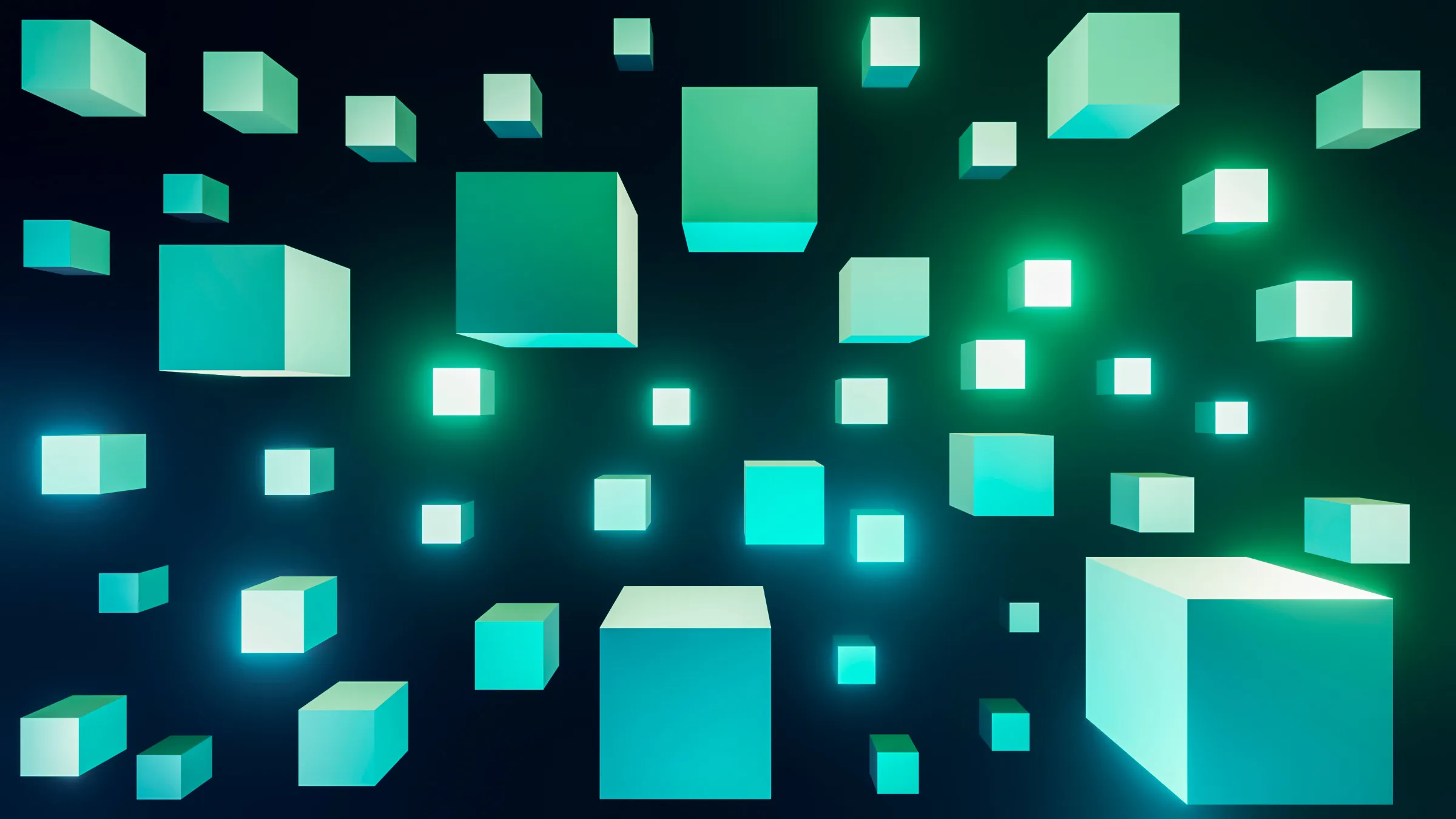 glowing green and blue cubes, illustration