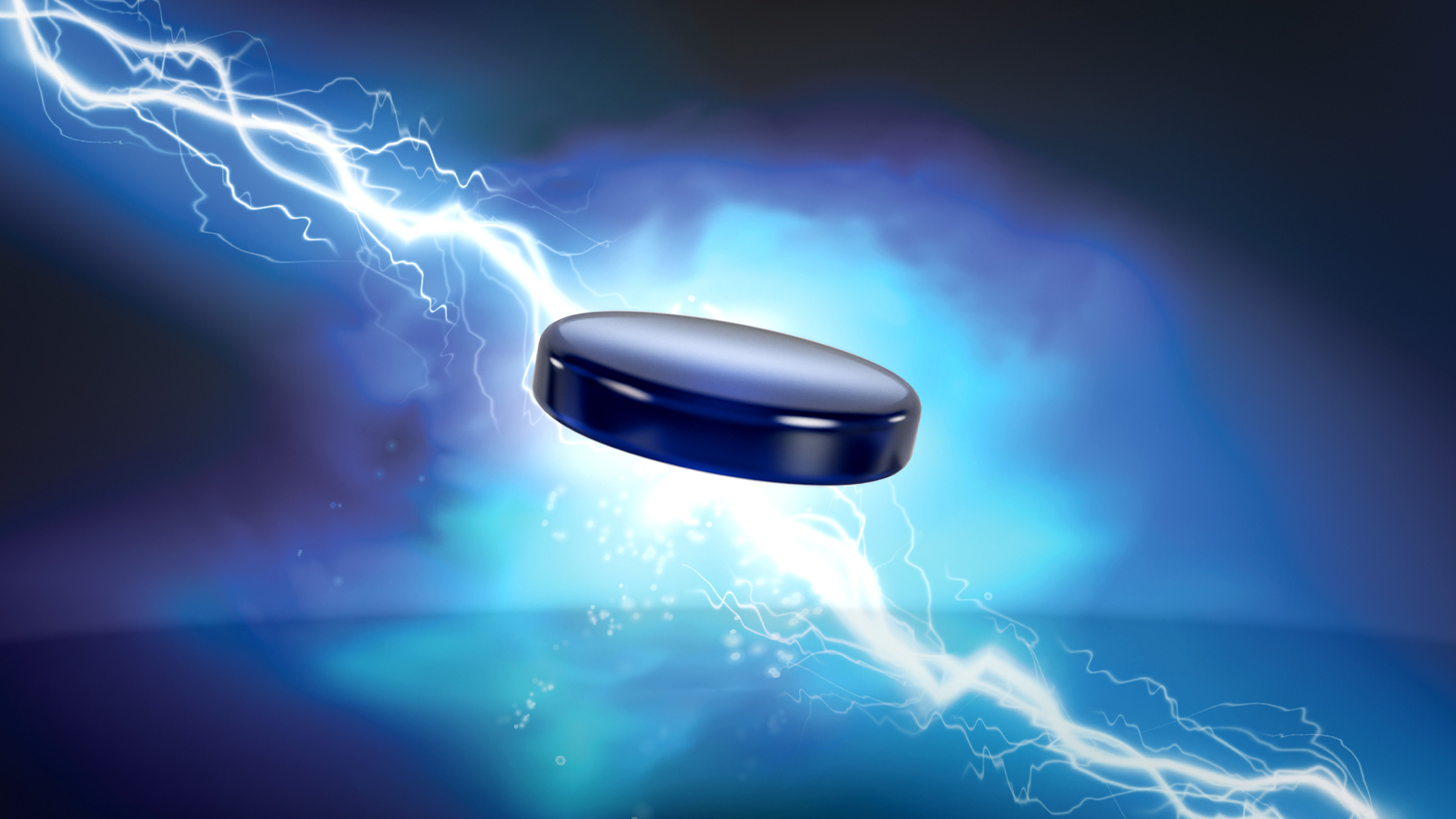 floating disk on lightning-strike background, illustration