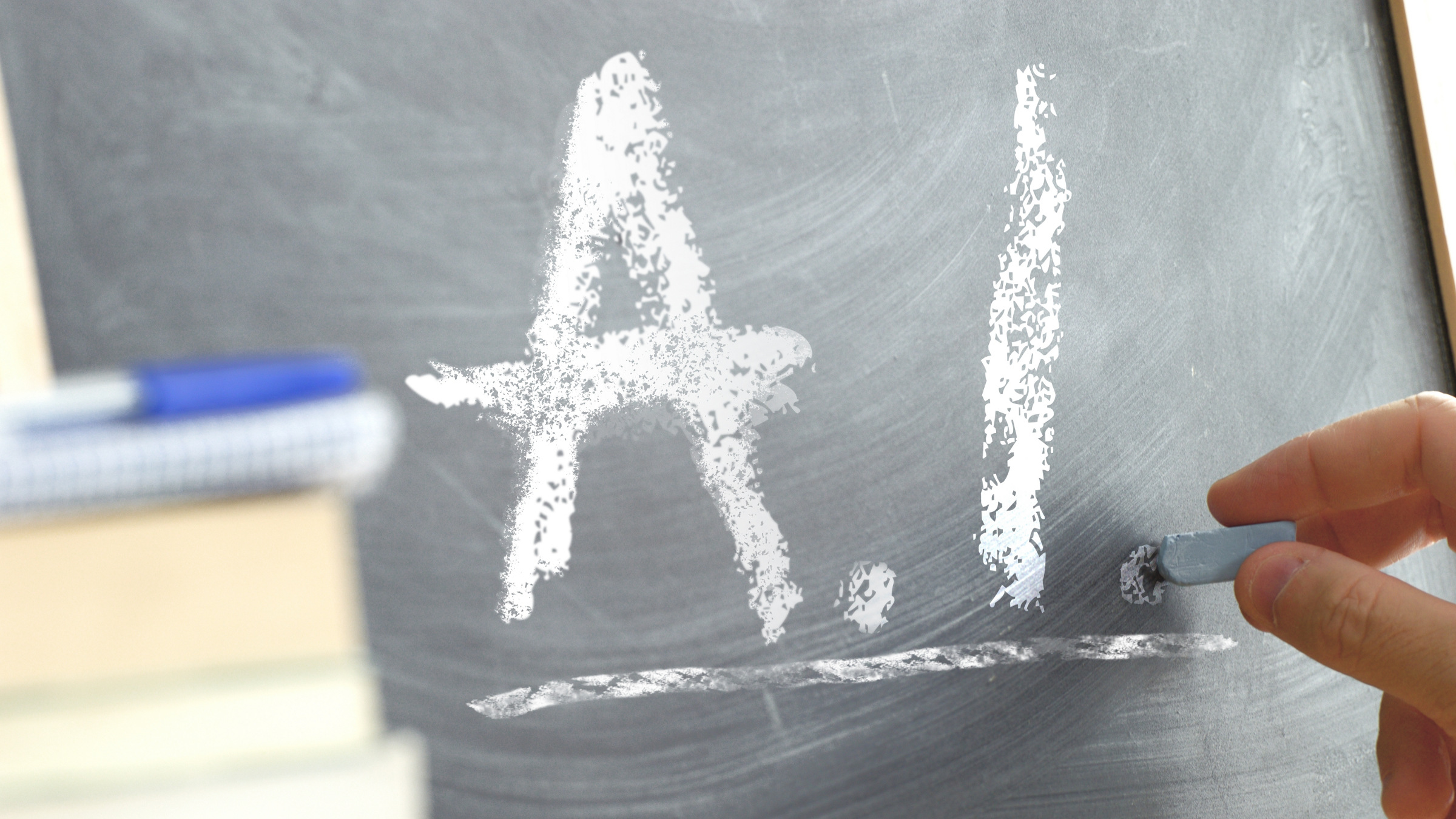 'A.I.' initials on a chalkboard