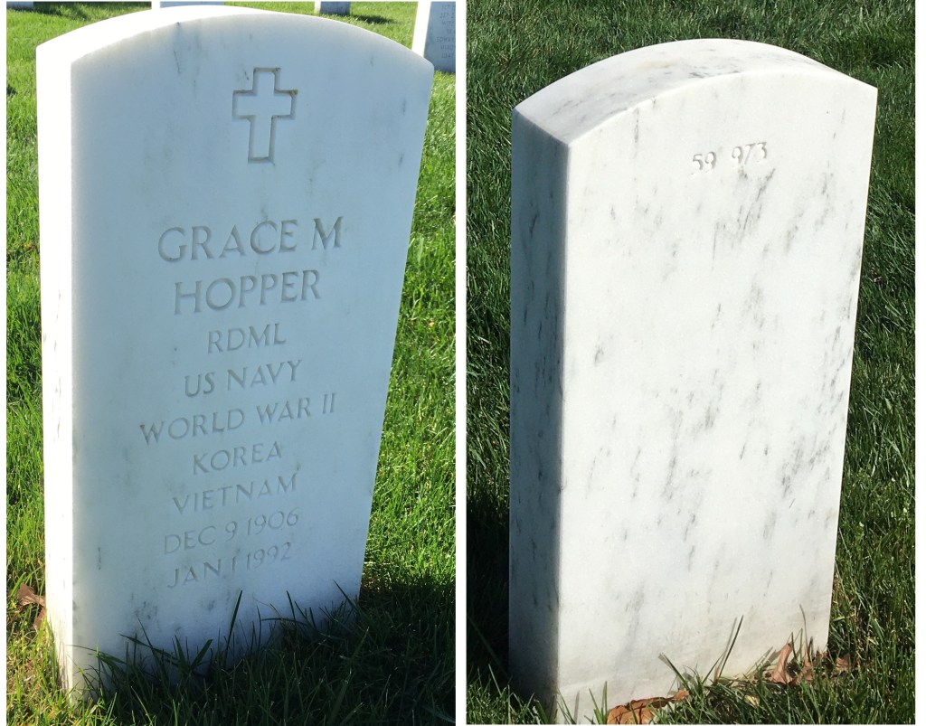 front and back of Grace Hopper's gravestone