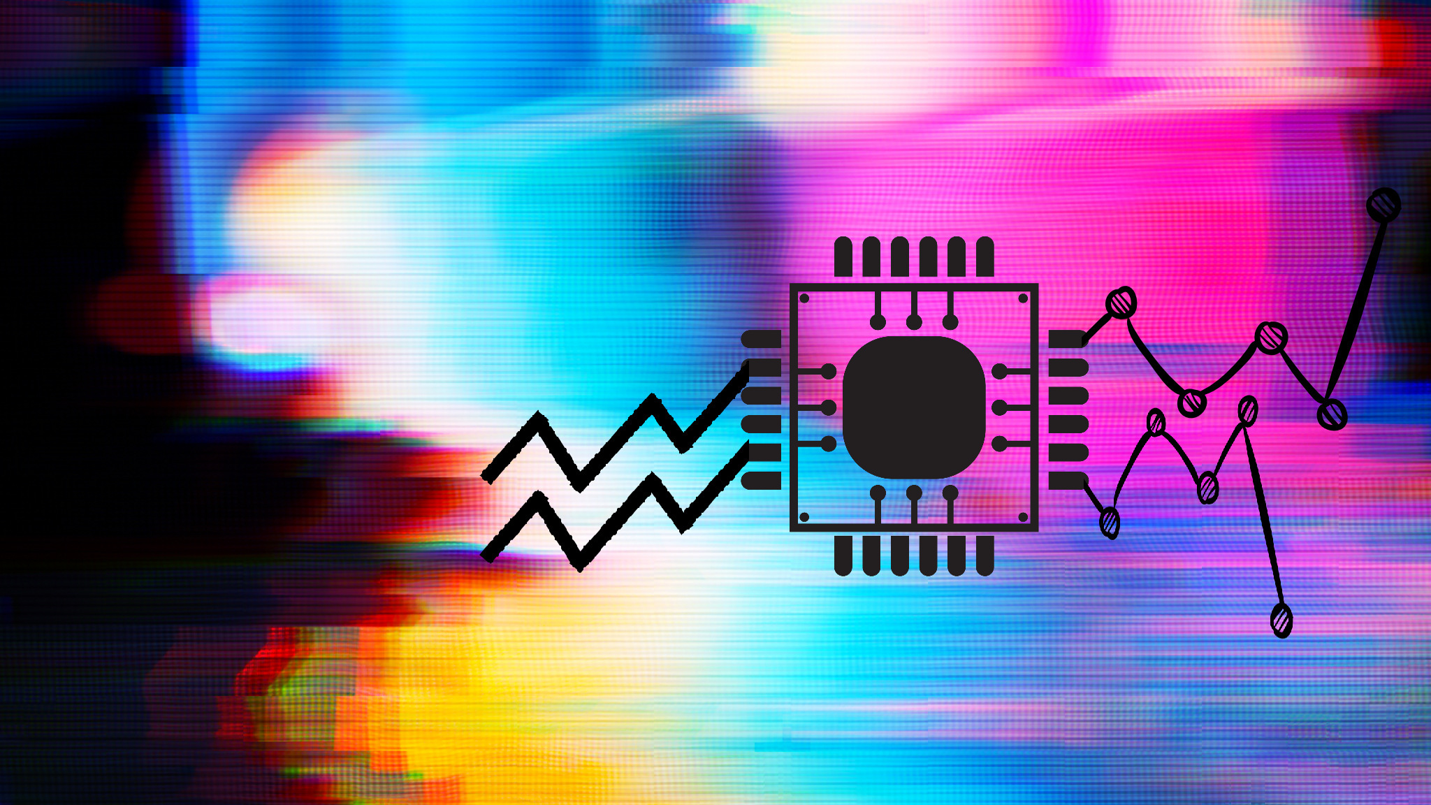 CPU icon with extra traces on a fuzzy background, illustration