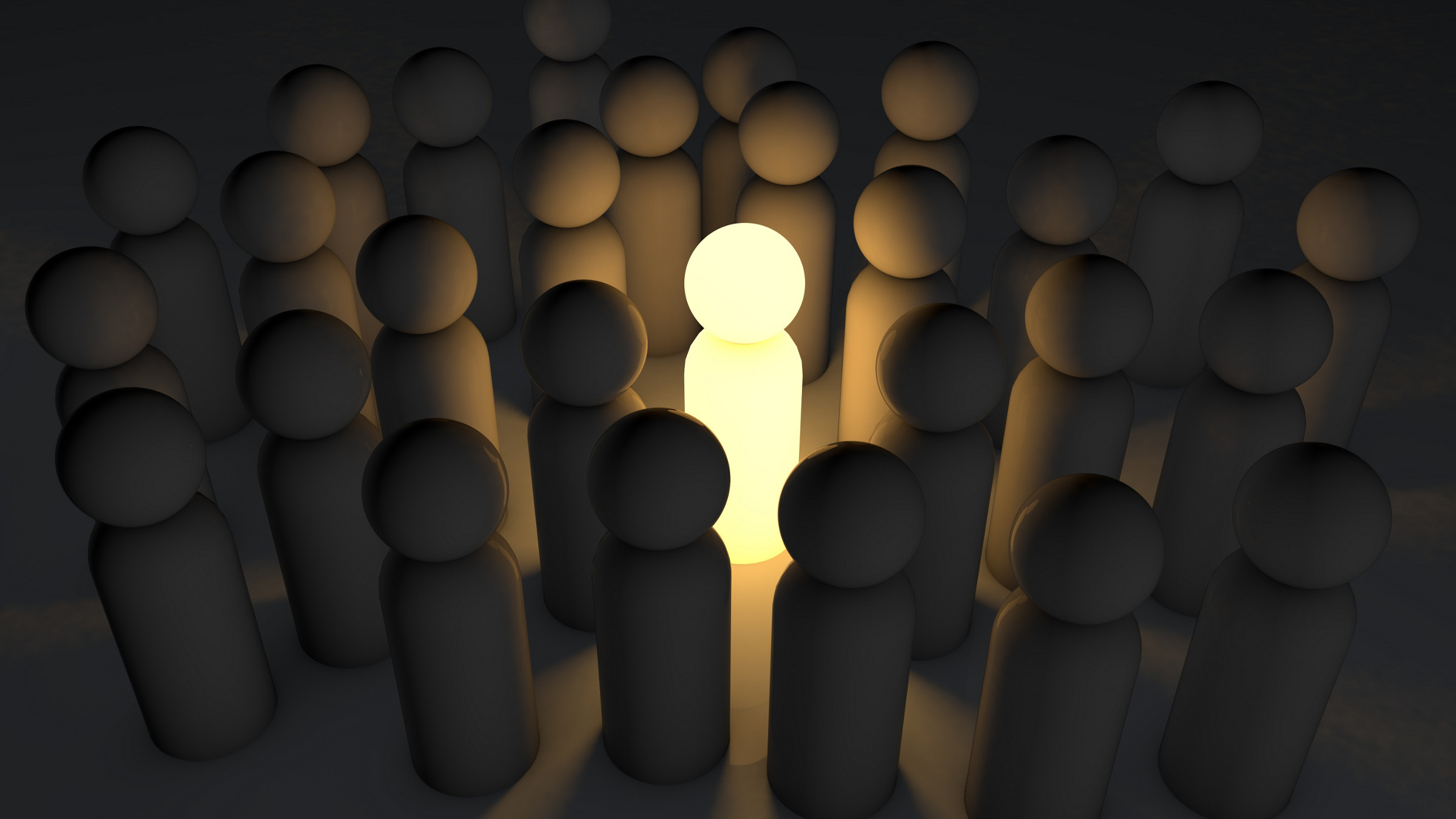 illuminated figure in a crowd of darker figures