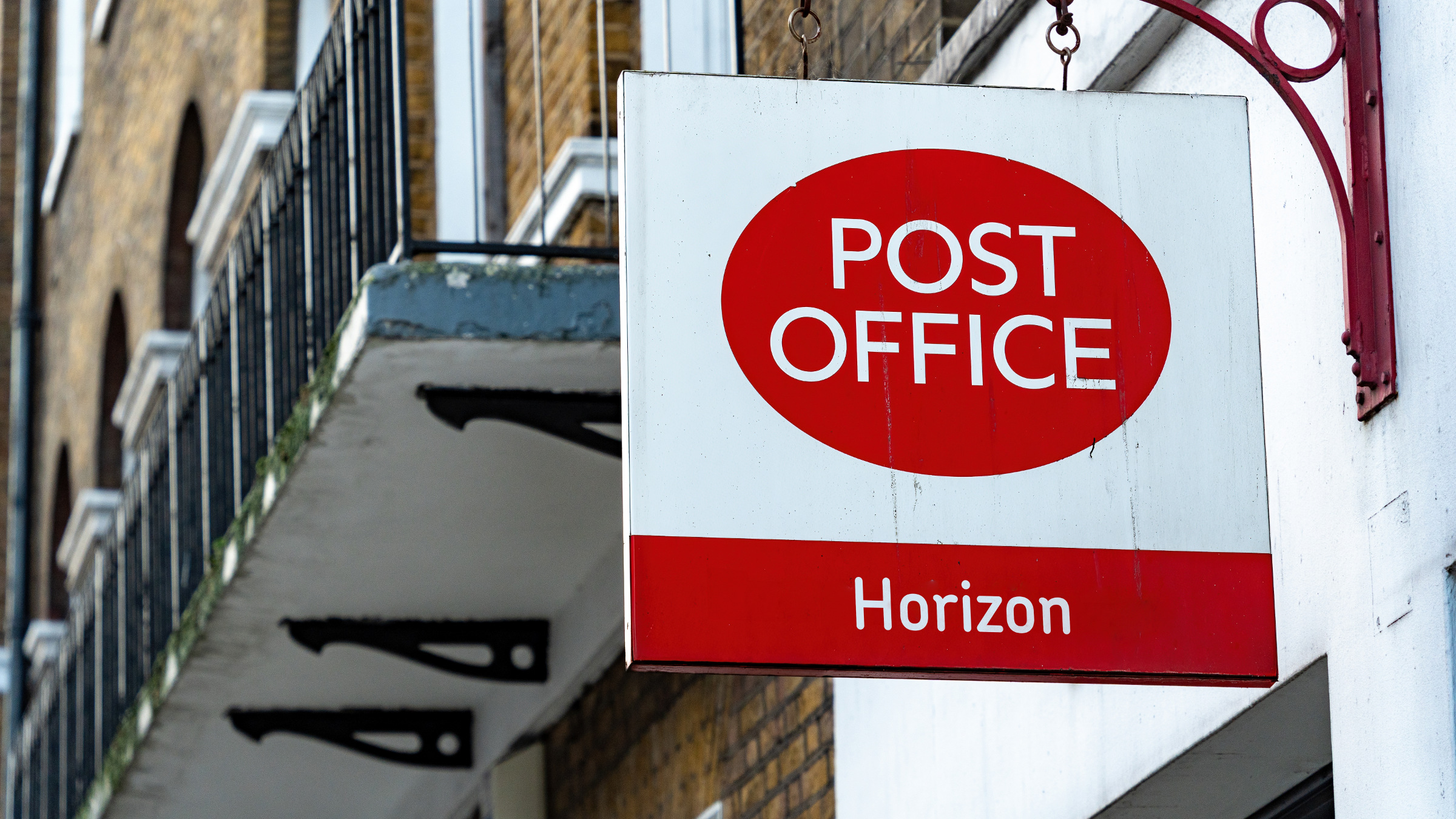 London, UK, post office sign with Horizon