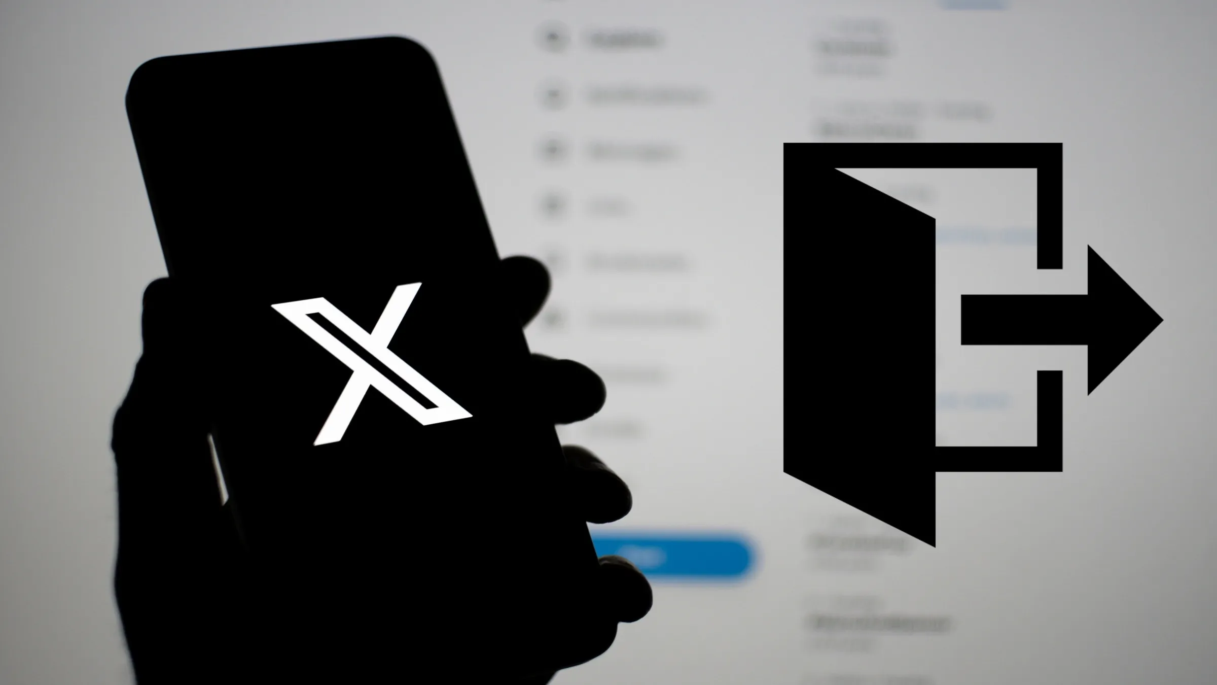 mobile phone with X logo, and exit icon