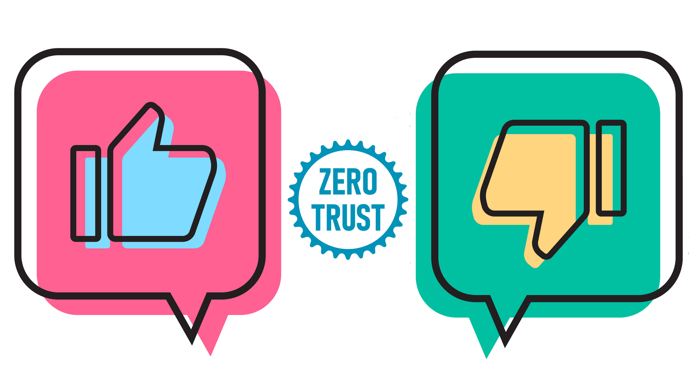 thumbs up and thumbs down with zero trust icon