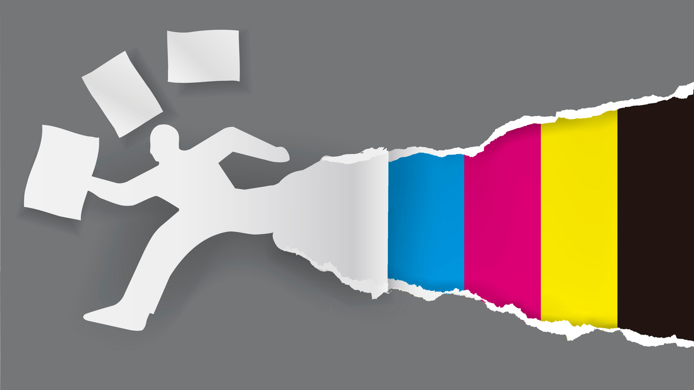 running man tearing paper background with print colors