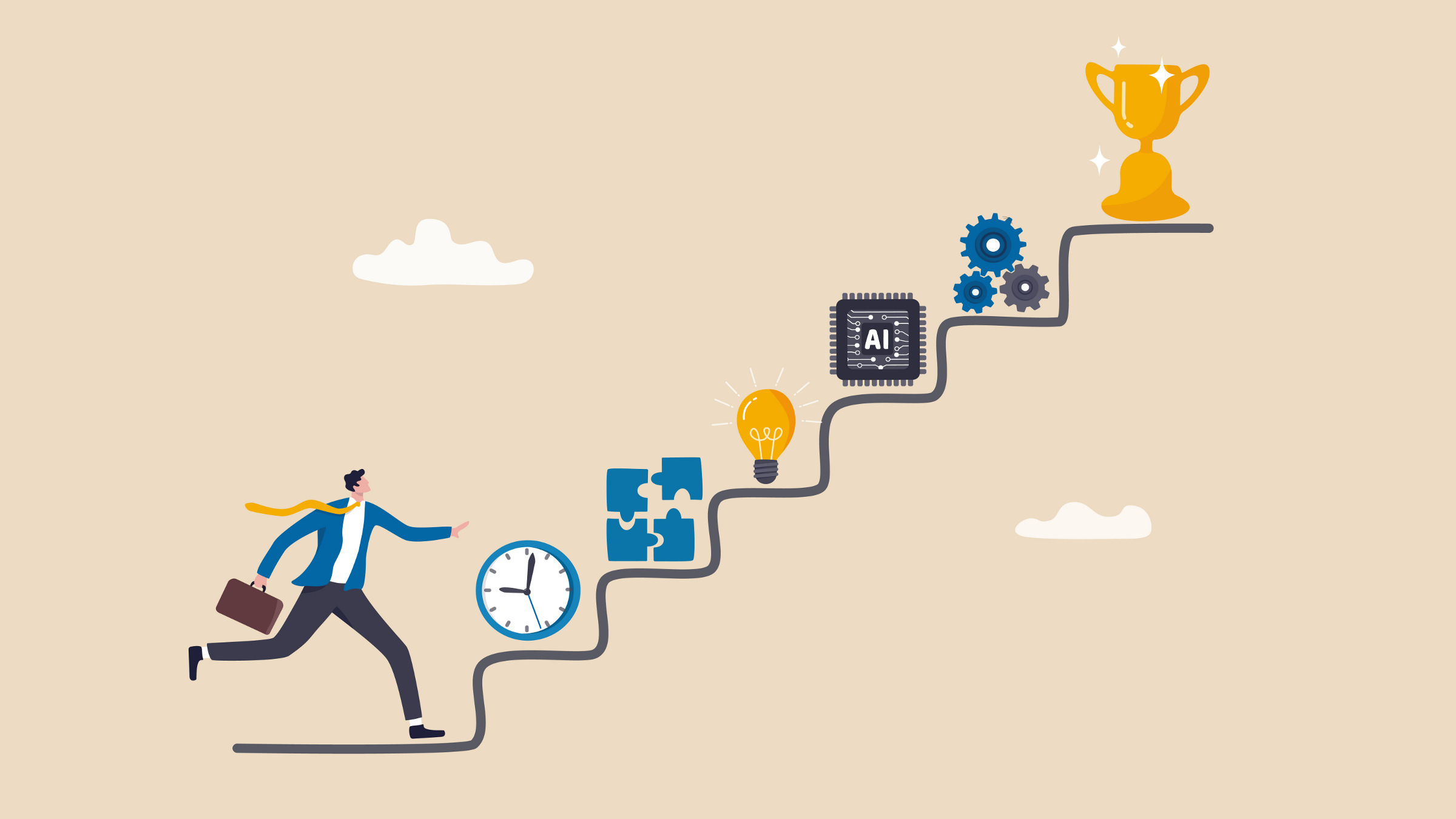 businessman climbing up stairs of work skills, illustration