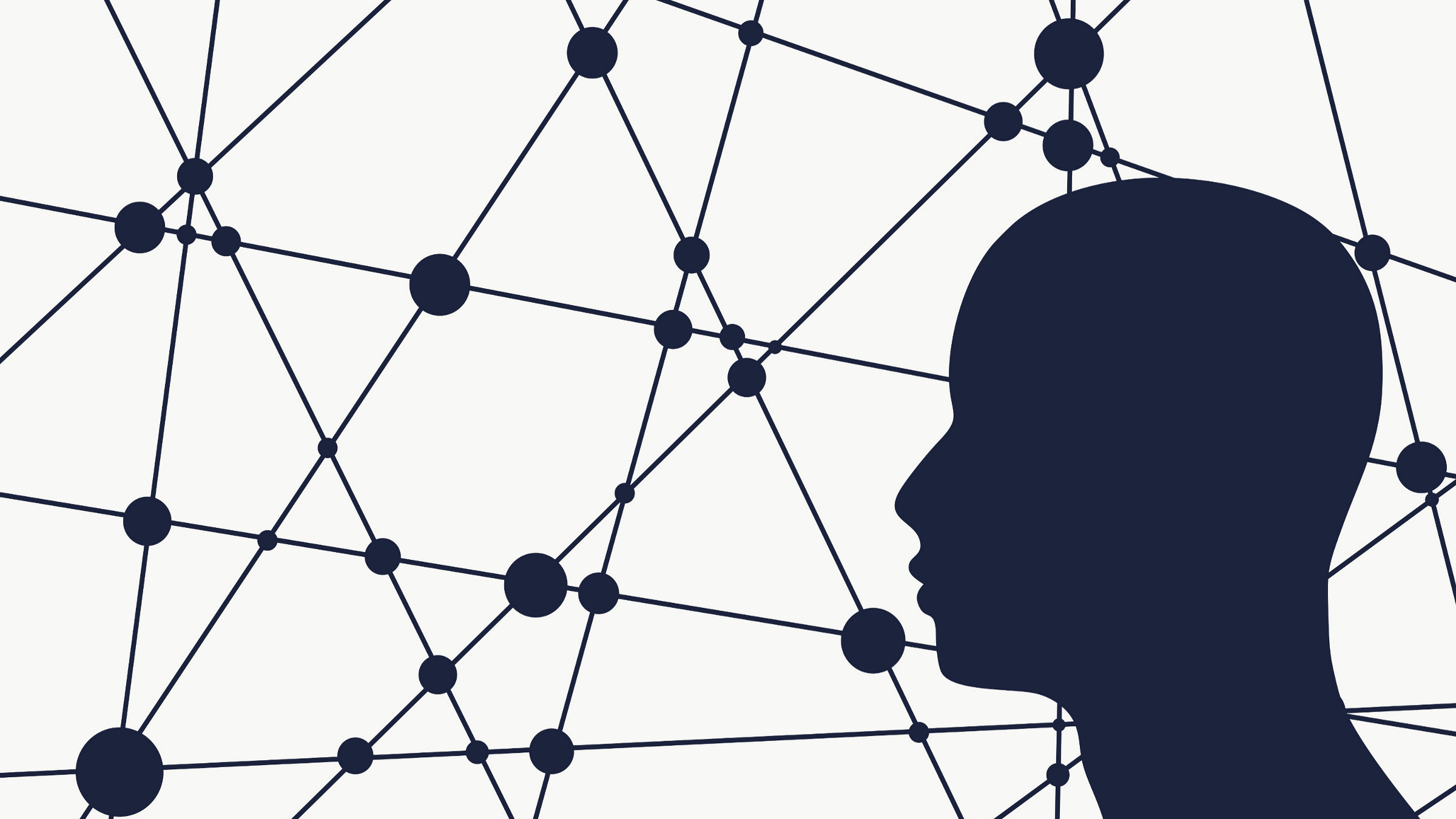 silhouette of a man's head and networked background