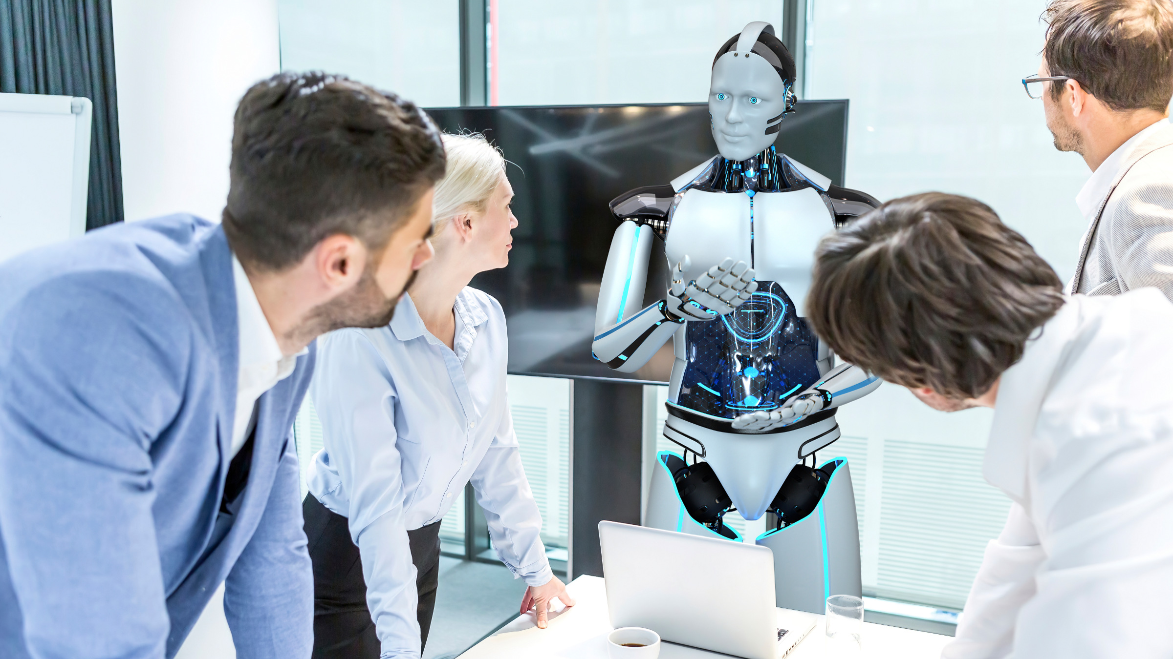 business meeting with humanoid robot